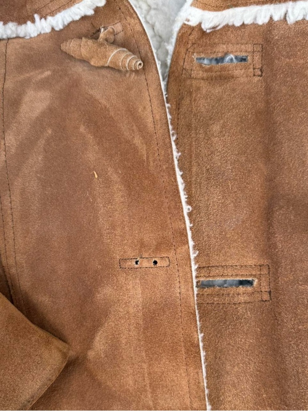 Vintage Pioneer Wear Men's suede leather coat size 38 m brown leather sherpa - Picture 4 of 8